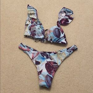 BRAND NEW! Shein Tropical Blues Bikini Set Sarong